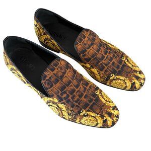 Versace 1003792 Barocco Print Men's Caramel Black Gold Loafers Shoes, many sizes